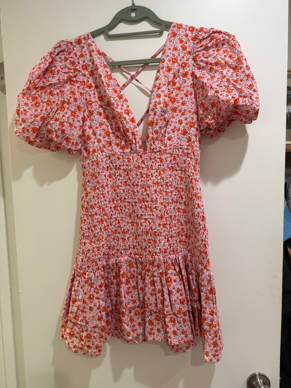 Lena Pink Floral Mini Dress with Red Flower Print